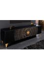 Black and golden CERCLE TV cabinet in Manguier with pattern circulars in 3d