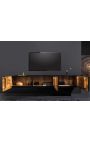 Black and gold CERCLE hanging TV cabinet in Manguier with pattern circulars in 3d