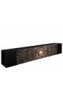 Black and gold CERCLE hanging TV cabinet in Manguier with pattern circulars in 3d