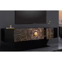 Black and gold CERCLE hanging TV cabinet in Manguier with pattern circulars in 3d