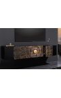 Black and gold CERCLE hanging TV cabinet in Manguier with pattern circulars in 3d