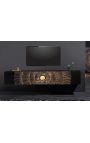 Black and gold CERCLE hanging TV cabinet in Manguier with pattern circulars in 3d