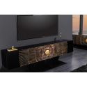 Black and gold CERCLE hanging TV cabinet in Manguier with pattern circulars in 3d