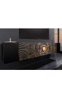 Black and gold CERCLE hanging TV cabinet in Manguier with pattern circulars in 3d