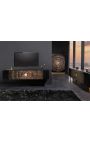 Black and gold CERCLE hanging TV cabinet in Manguier with pattern circulars in 3d