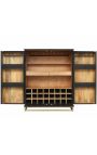 Black and golden CERCLE bar cabinet in Mango wood with circulars pattern in 3d