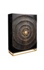 Black and golden CERCLE bar cabinet in Mango wood with circulars pattern in 3d