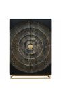 Black and golden CERCLE bar cabinet in Mango wood with circulars pattern in 3d