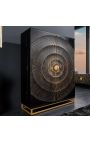 Black and golden CERCLE bar cabinet in Mango wood with circulars pattern in 3d