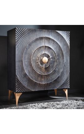 Schwarz und Gold CERCLE Highboard in Mango Holz Muster Kreise 3d