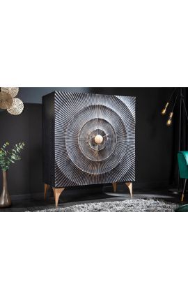 Preto e ouro CERCLE highboard em Mango madeira padrão circulares 3d