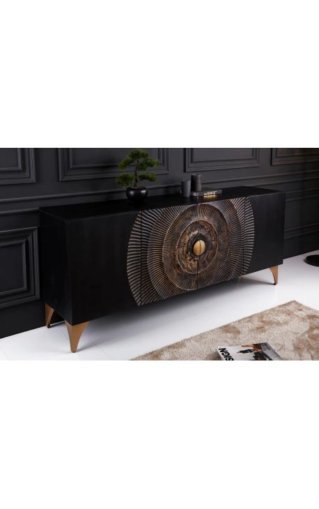 CERCLE 4-door black and gold Manguier sideboard with pattern circulars in 3d