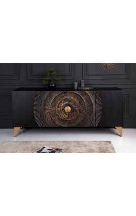 CIRCLE 4-dørar svart-gull Manguier sideboard med mønster sirkulær i 3d