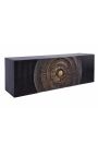 Black and golden hanging sideboard in Mango wood with 3d circular patterns