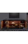 Black and golden hanging sideboard in Mango wood with 3d circular patterns