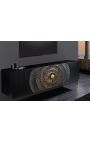 Black and golden hanging sideboard in Mango wood with 3d circular patterns