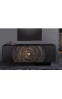 Black and golden hanging sideboard in Mango wood with 3d circular patterns