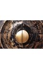 Black and golden hanging sideboard in Mango wood with 3d circular patterns