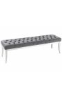 Banc barroc modern de vellut gris i acer cromat 165 cm