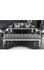 Bench modern baroque grey velvet and chromed steel 165 cm