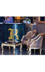 Bergere lenestol i Louis XV-stil leopardstoff og gulltre