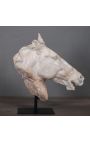 Scultura "Capo del cavallo di Selene" beige su supporto in metallo nero