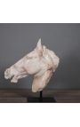 Scultura "Capo del cavallo di Selene" beige su supporto in metallo nero