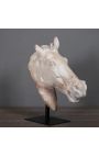 Sculpture "Tête de Cheval de Séléné" beige sur support métallique noir