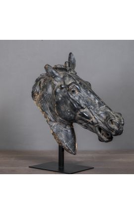 Beeldhouwen "Hoofd van Selene Paard" zwart op zwart metalen stand