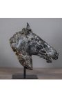 Escultura "Head of Selene Horse" negro en soporte de metal negro