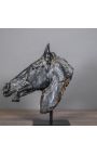 Escultura "Head of Selene Horse" negro en soporte de metal negro