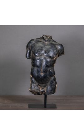 Escultura "Torso de Hermes" preto no suporte de metal preto