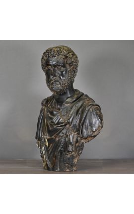 Grande escultura busto de um imperador romano patina bronze