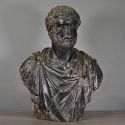 Grande escultura busto de um imperador romano patina bronze