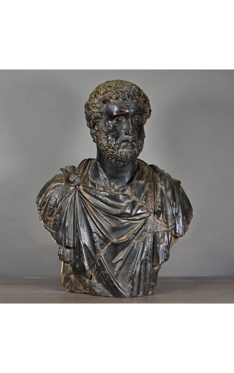 Grande escultura busto de um imperador romano patina bronze