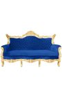 Barok Rococo 3 zitplaatsen donkerblauw fluweel en goud hout