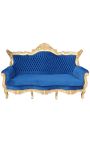 Baroque Rococo 3 seater dark blue velvet and gold wood