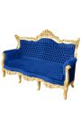 Barok Rococo 3 zitplaatsen donkerblauw fluweel en goud hout