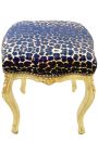 Louis XV style baroque footrest with leopard and golden wood