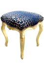 Louis XV style baroque footrest with leopard and golden wood