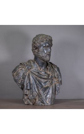 Sculptură mare de bust al unui împărat roman din patină de bronz