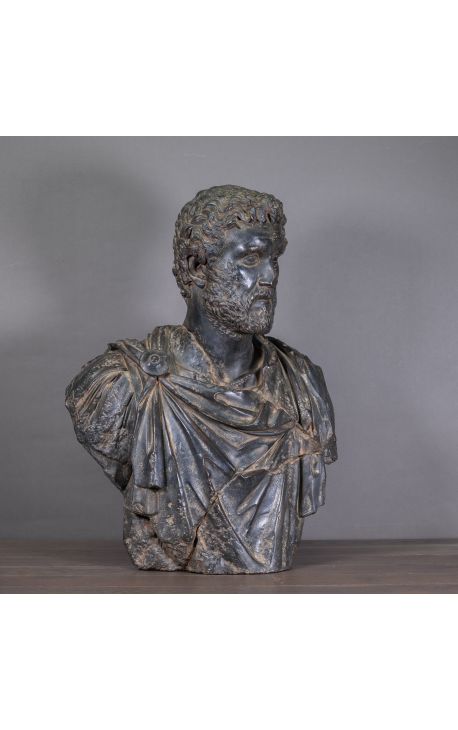 Grande escultura busto de um imperador romano patina bronze