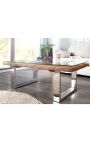 Recycled teak coffee table with stainless steel base