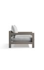 Grand fauteuil "Nai Harn" tissu beige et aluminium taupe