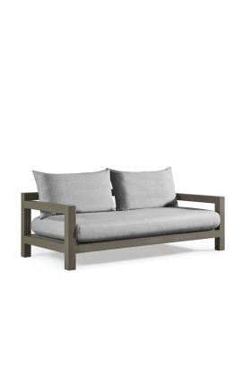 Sofa 2 seater "Nai Harn" beige fabric and taupe aluminum