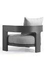 Large armchair "Aruba" light grey fabric and anthracite grey aluminium