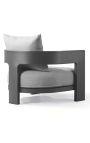 Large armchair "Aruba" light grey fabric and anthracite grey aluminium