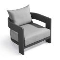 Grote fauteuil "Aruba" lichtgrijze stof en anthracytgrijze aluminium