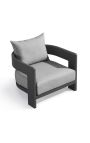 Large armchair "Aruba" light grey fabric and anthracite grey aluminium