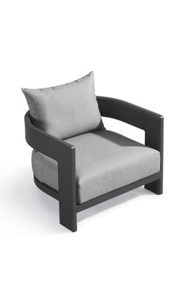 Grote fauteuil "Aruba" lichtgrijze stof en anthracytgrijze aluminium